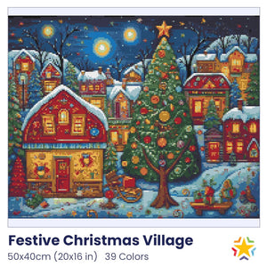 Festive Christmas Village diamond painting rendering preview by create love share